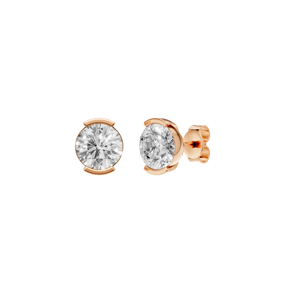 Round Solitaire Stud Earrings In 14KT Gold