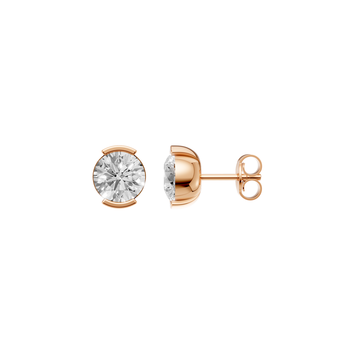 Round Solitaire Stud Earrings In 14KT Gold