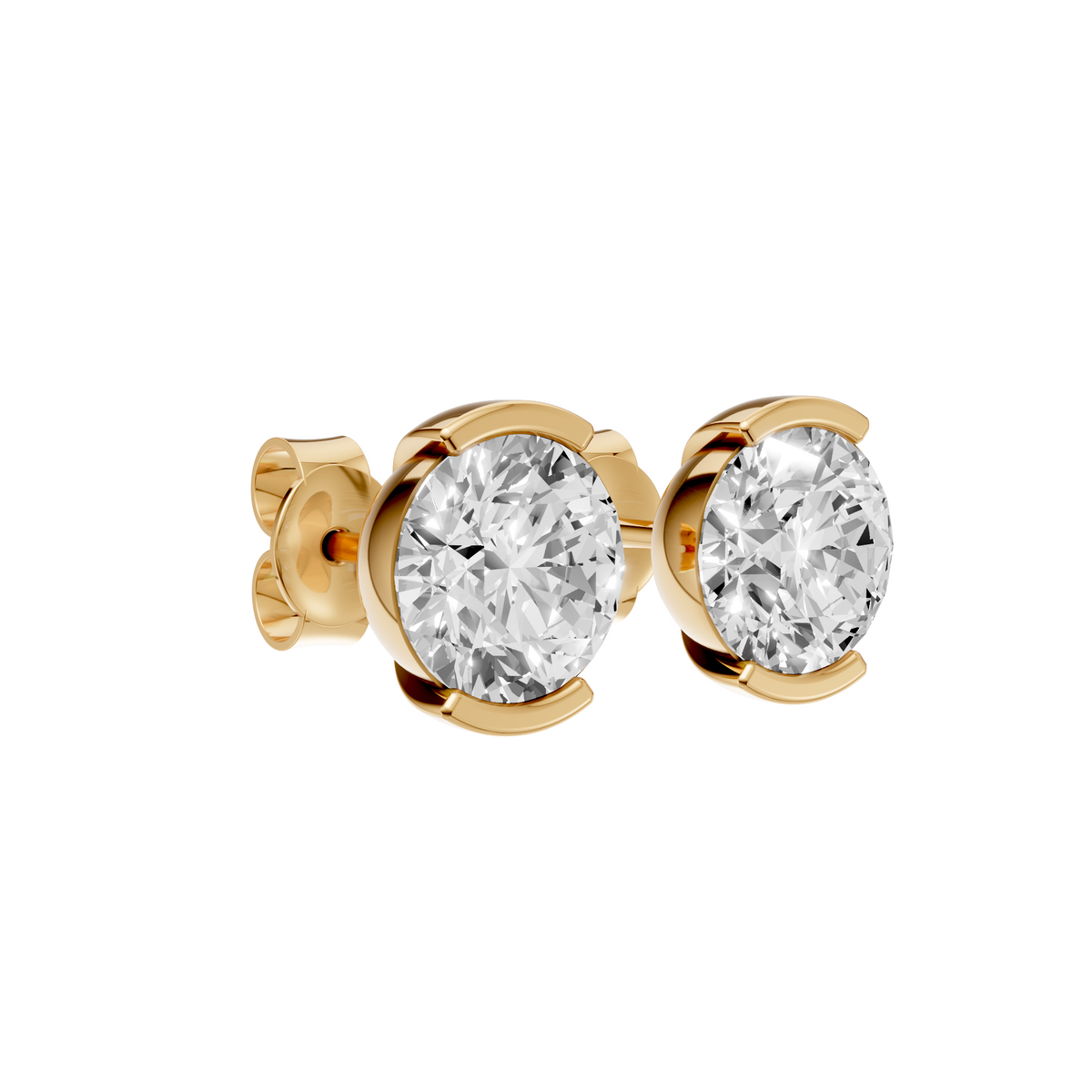 Round Solitaire Stud Earrings In 14KT Gold