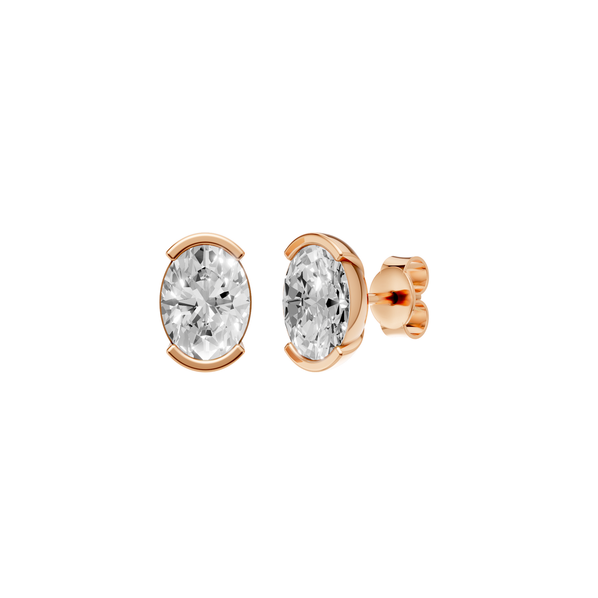 Oval Cut Diamond Solitaire Stud Earrings In 14KT Gold