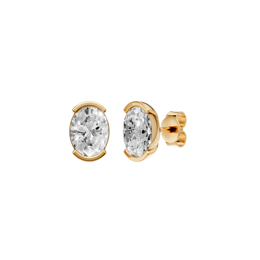 Oval Cut Diamond Solitaire Stud Earrings In 14KT Gold