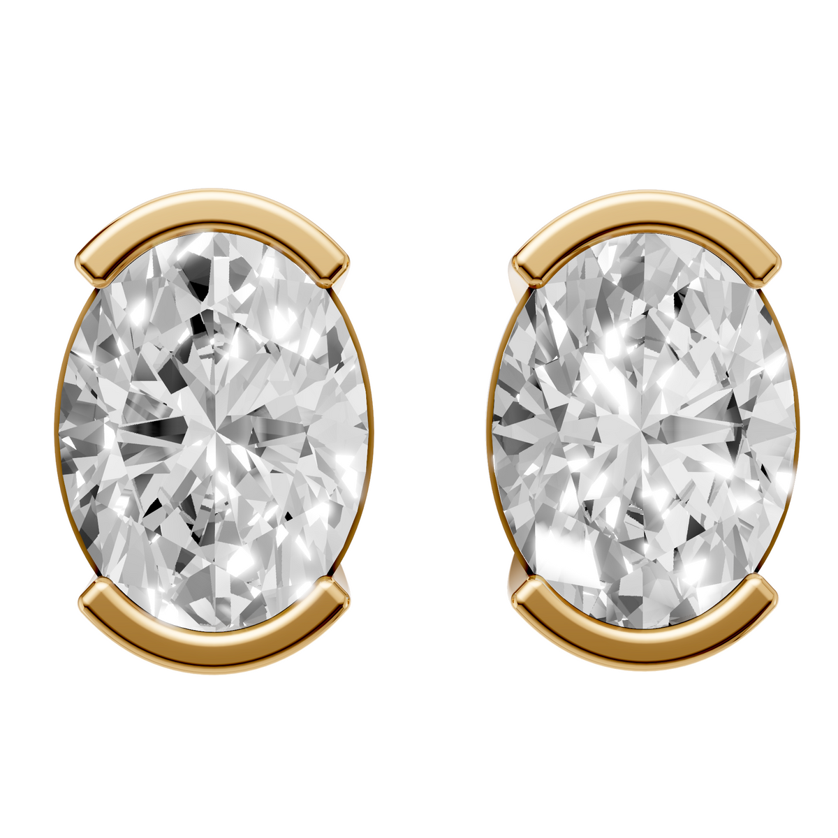 Oval Cut Diamond Solitaire Stud Earrings In 14KT Gold
