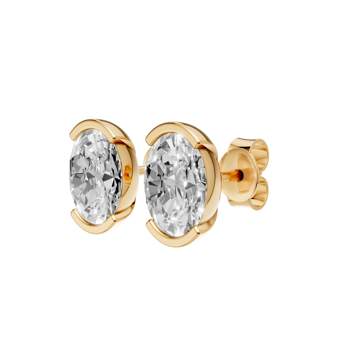 Oval Cut Diamond Solitaire Stud Earrings In 14KT Gold