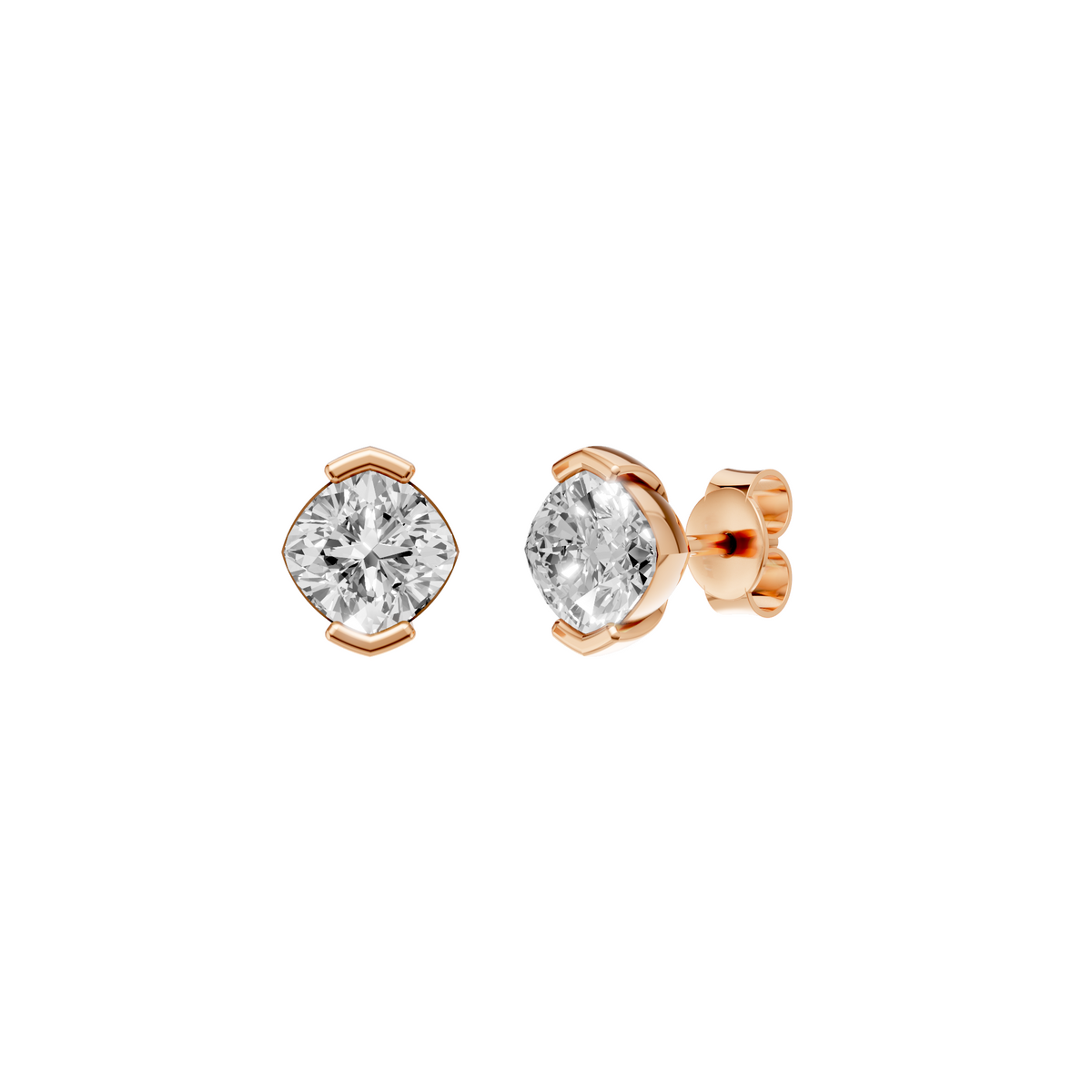 Celeste Cushion Diamond Half Bezel Stud Earrings