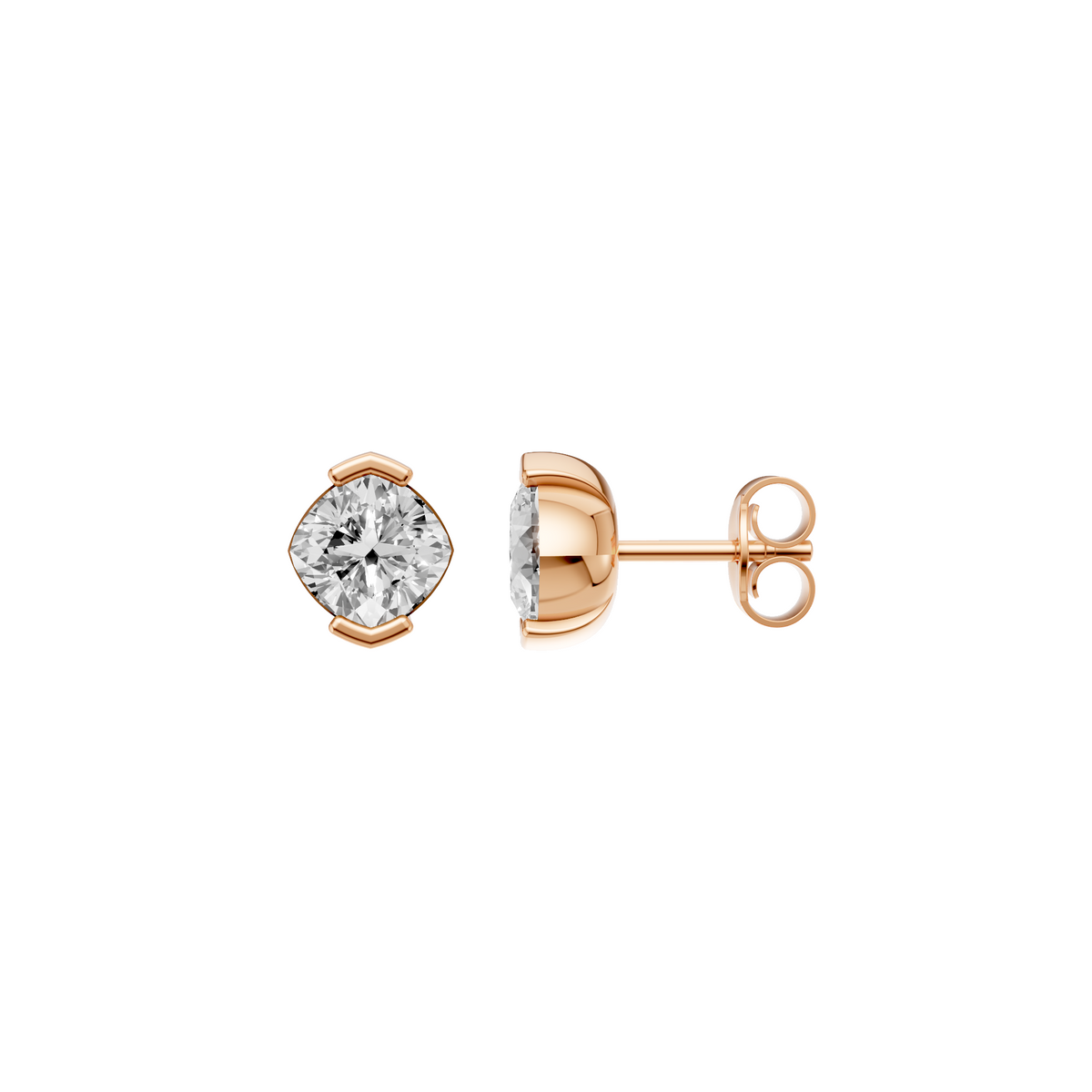 Celeste Cushion Diamond Half Bezel Stud Earrings