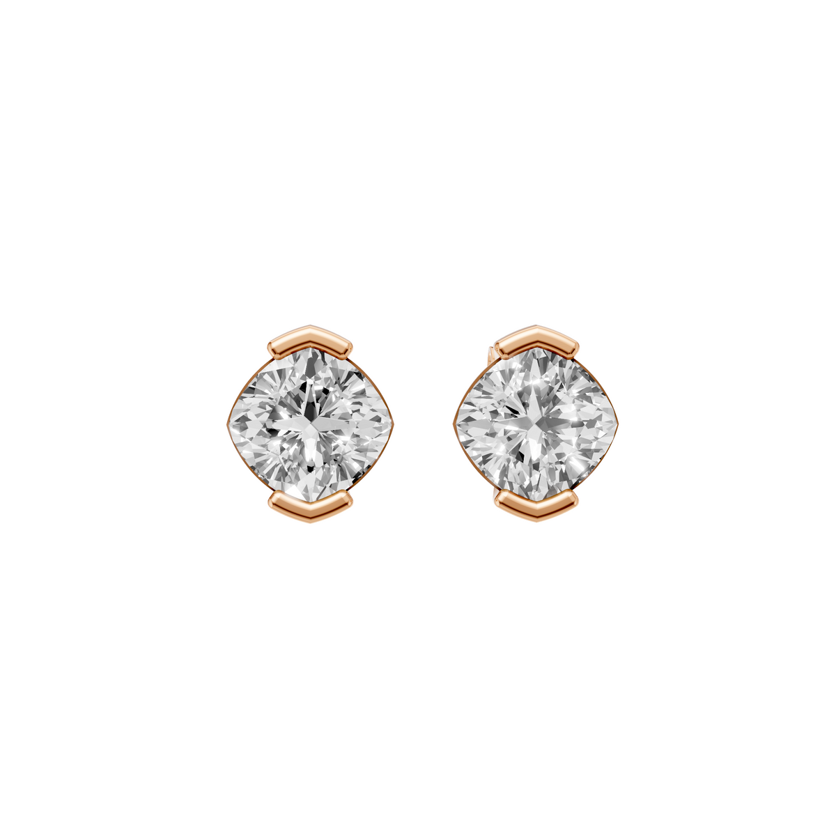 Celeste Cushion Diamond Half Bezel Stud Earrings