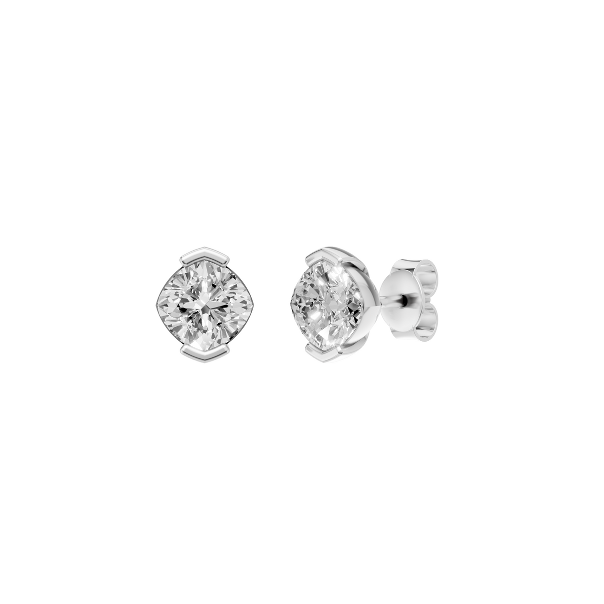 Celeste Cushion Diamond Half Bezel Stud Earrings