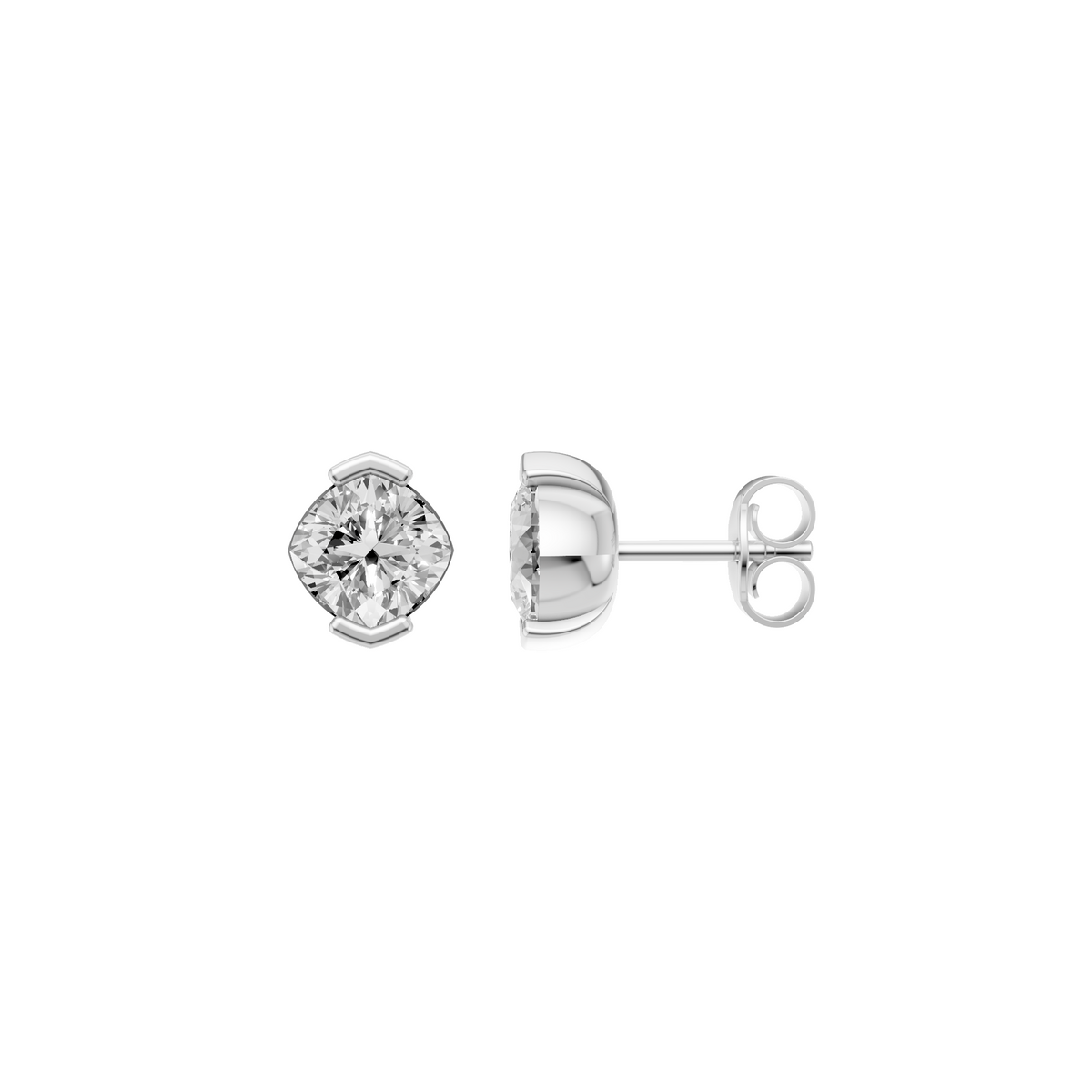 Celeste Cushion Diamond Half Bezel Stud Earrings