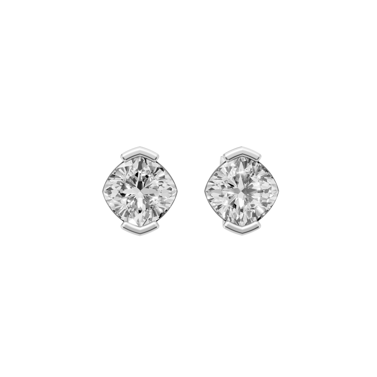 Celeste Cushion Diamond Half Bezel Stud Earrings