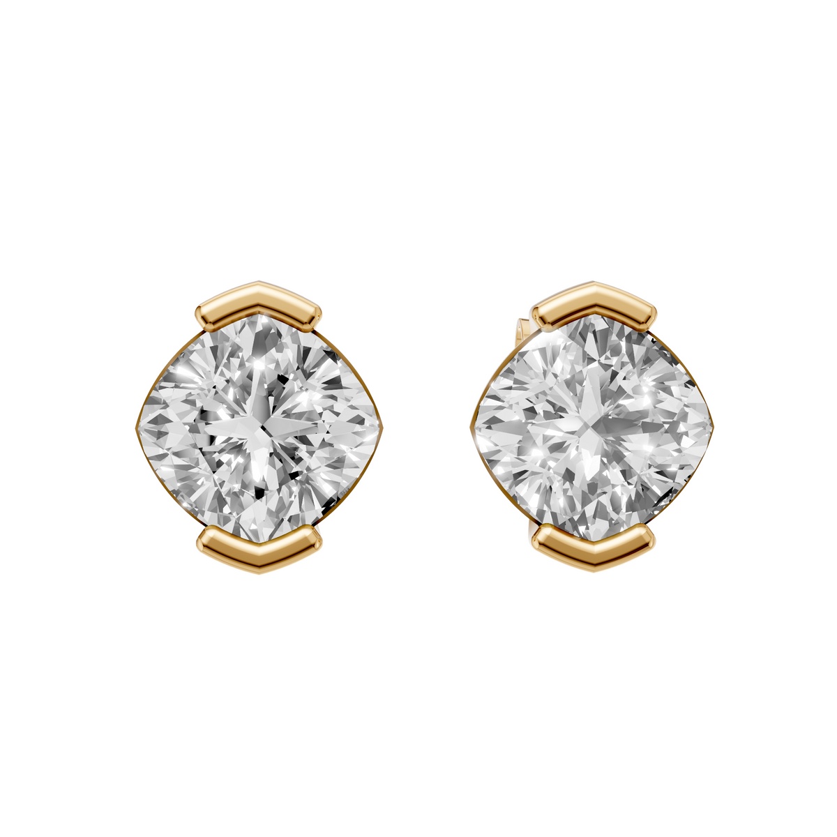 Celeste Cushion Diamond Half Bezel Stud Earrings