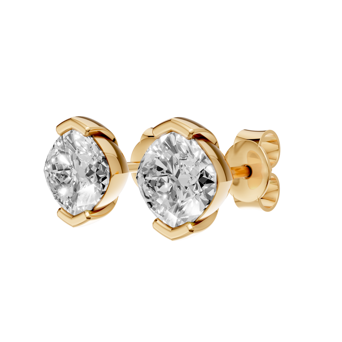 Celeste Cushion Diamond Half Bezel Stud Earrings