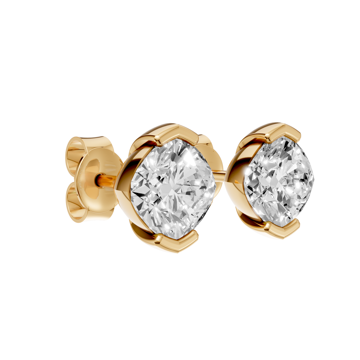 Celeste Cushion Diamond Half Bezel Stud Earrings
