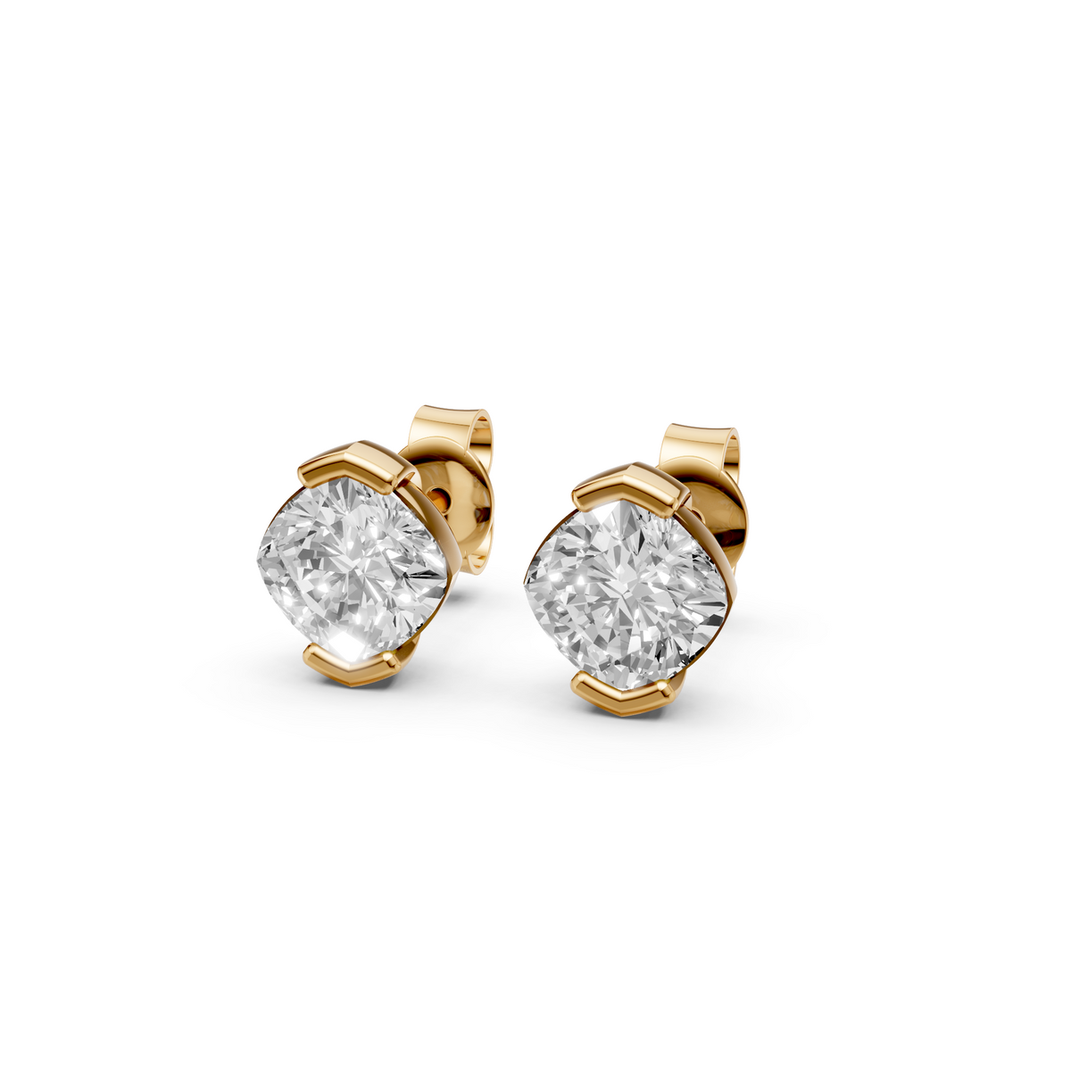 Celeste Cushion Diamond Half Bezel Stud Earrings