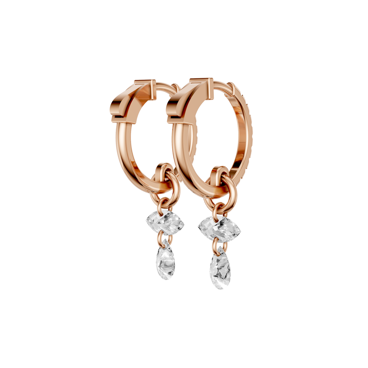 Marquise and Pear Drop Diamond Huggie Earrings