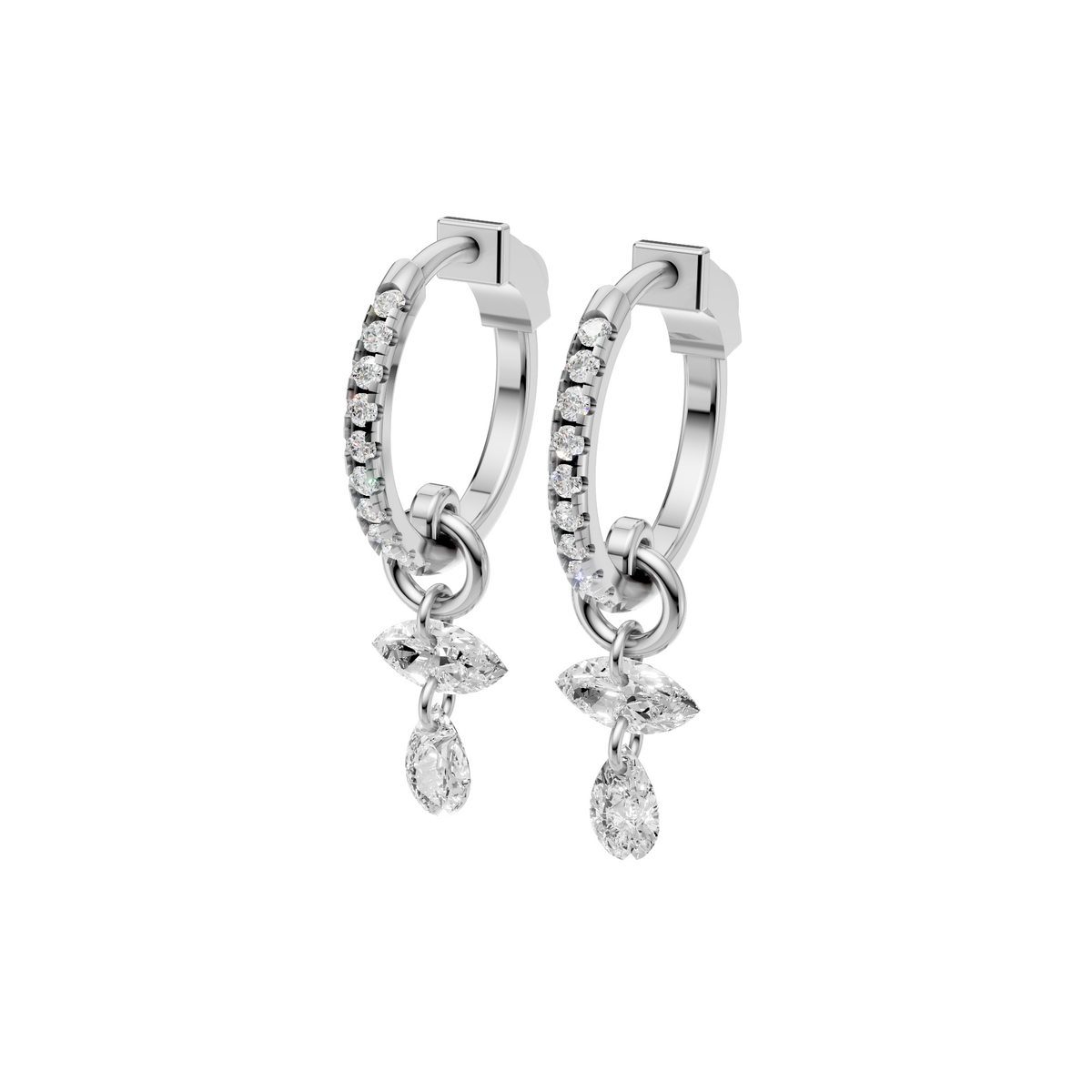Marquise and Pear Drop Diamond Huggie Earrings