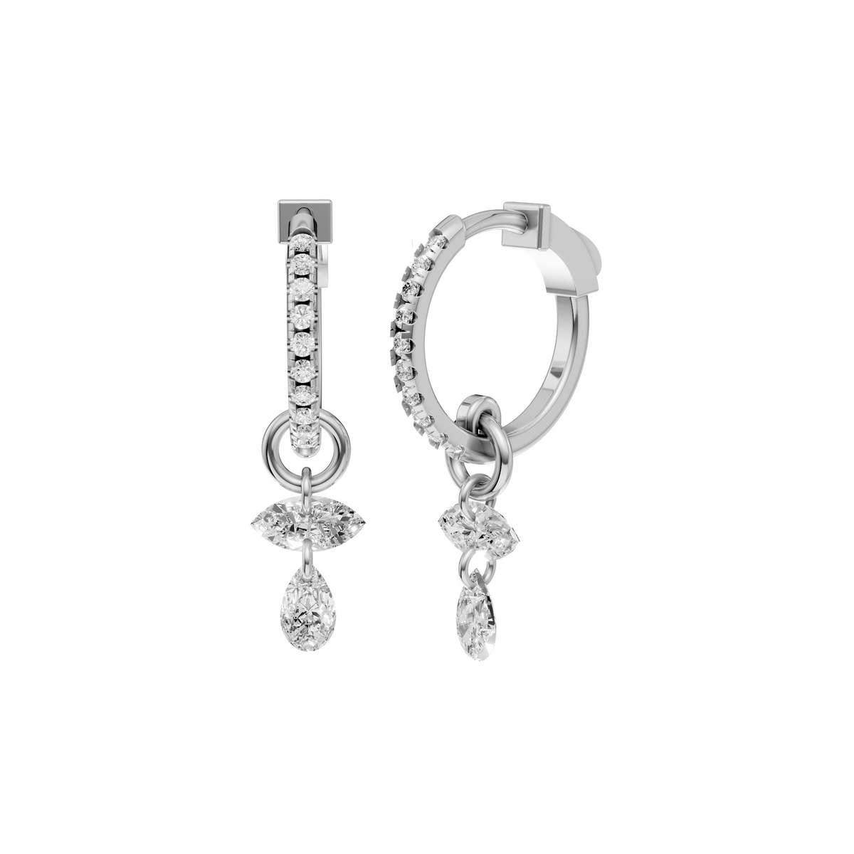 Marquise and Pear Drop Diamond Huggie Earrings