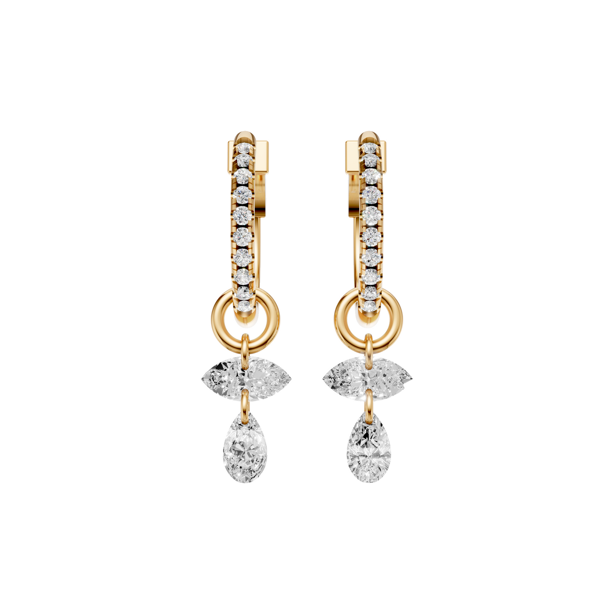 Marquise and Pear Drop Diamond Huggie Earrings