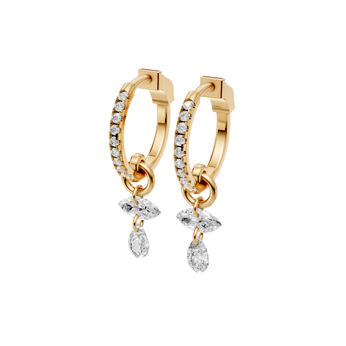 Marquise and Pear Drop Diamond Huggie Earrings
