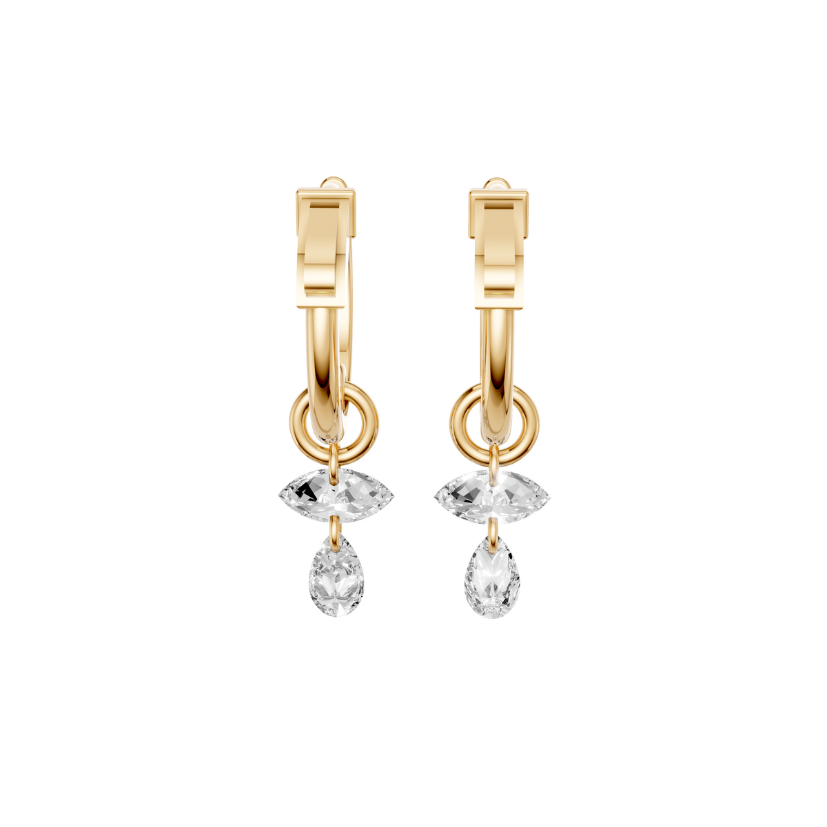 Marquise and Pear Drop Diamond Huggie Earrings