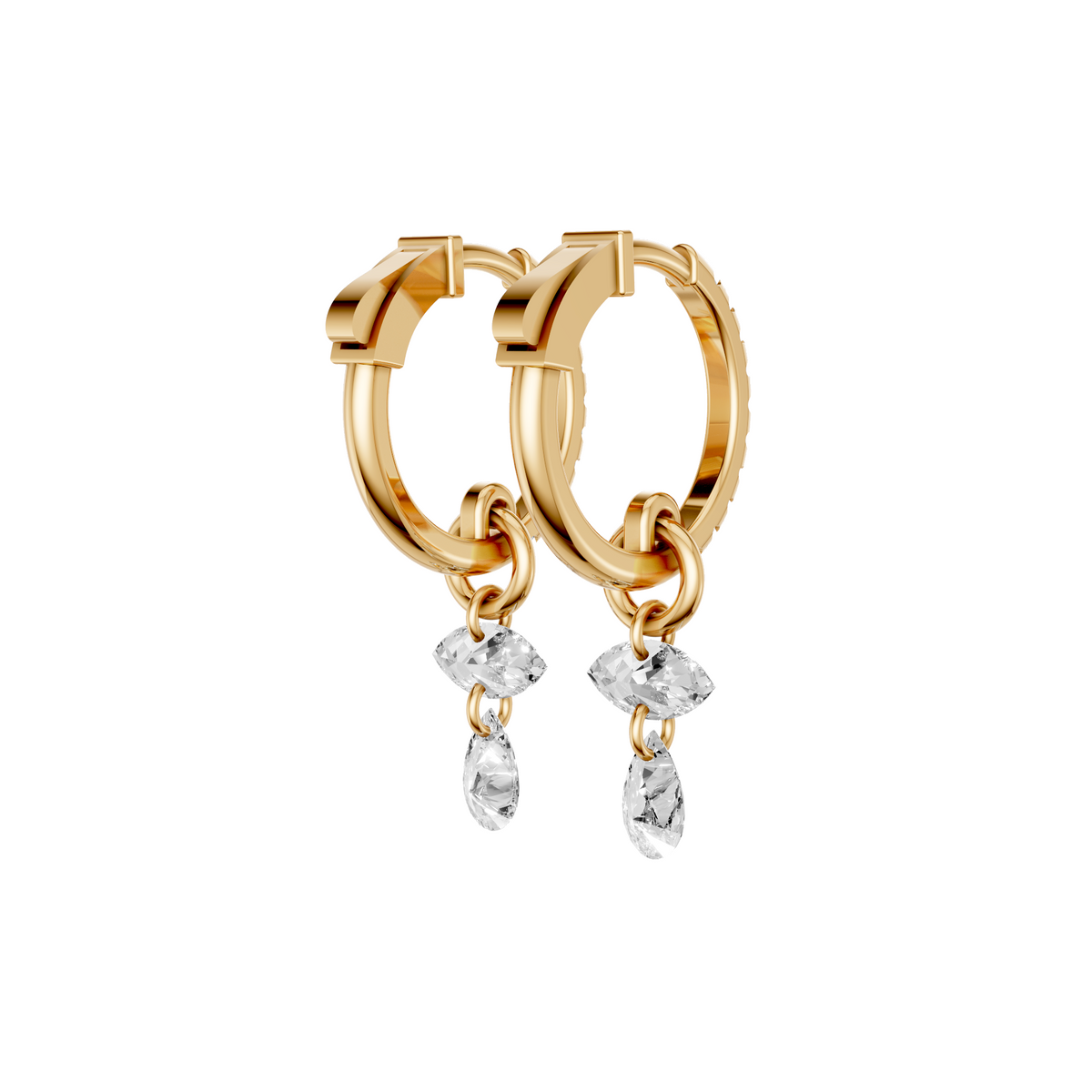 Marquise and Pear Drop Diamond Huggie Earrings