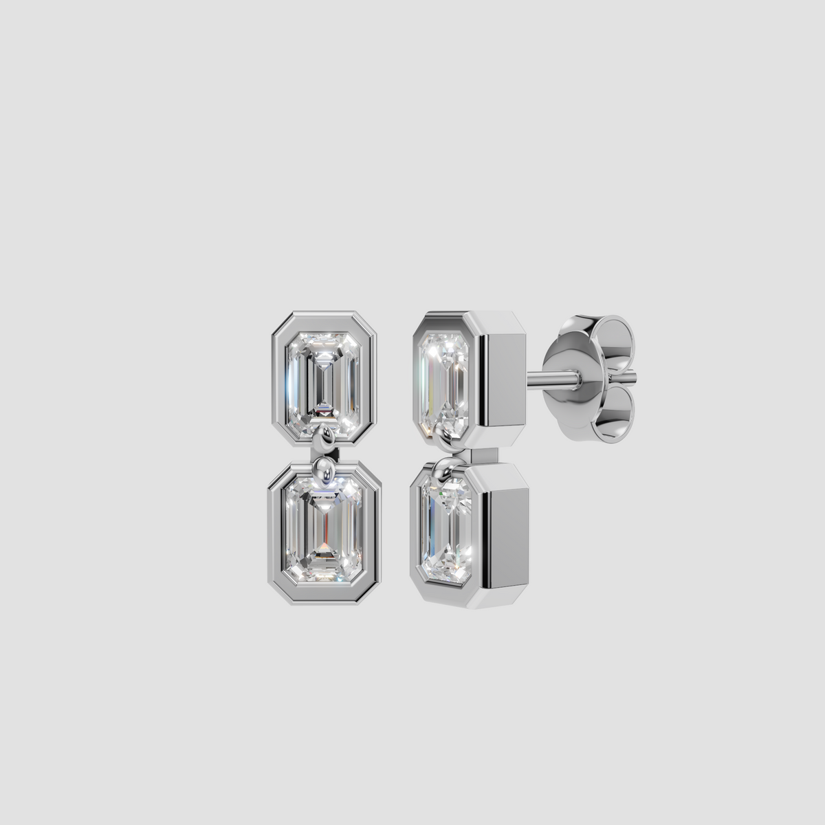 Adeline Emerald Diamond Double Bezel Drop Earrings