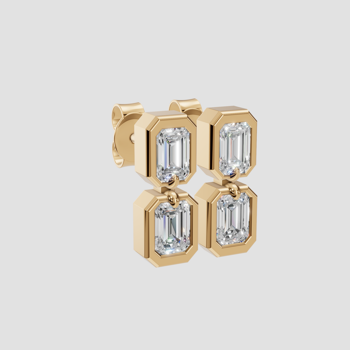 Adeline Emerald Diamond Double Bezel Drop Earrings