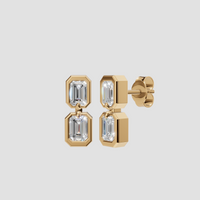 Adeline Emerald Diamond Double Bezel Drop Earrings