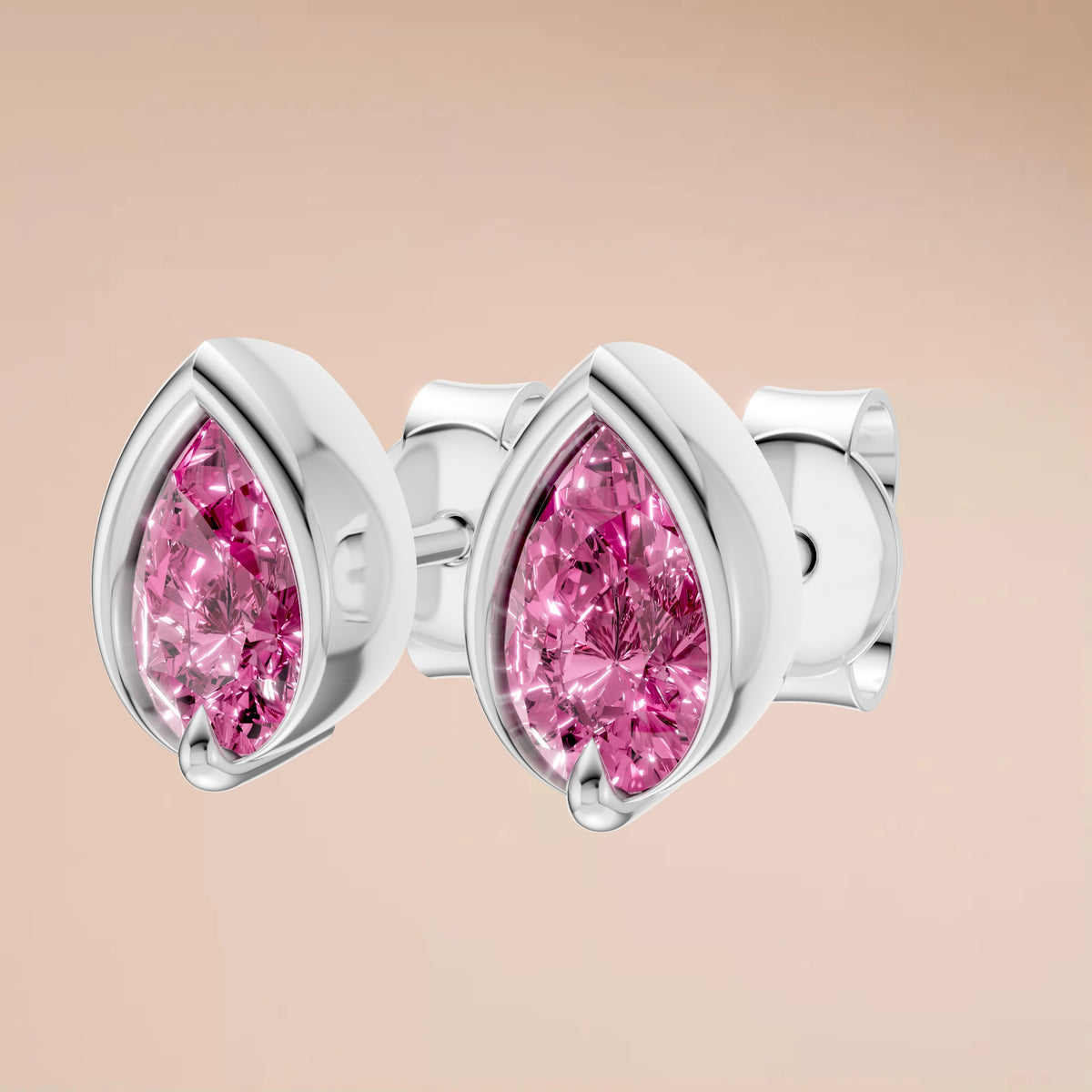 Sienna Pear Cut Vivid Pink Diamond Teardrop Stud Earrings
