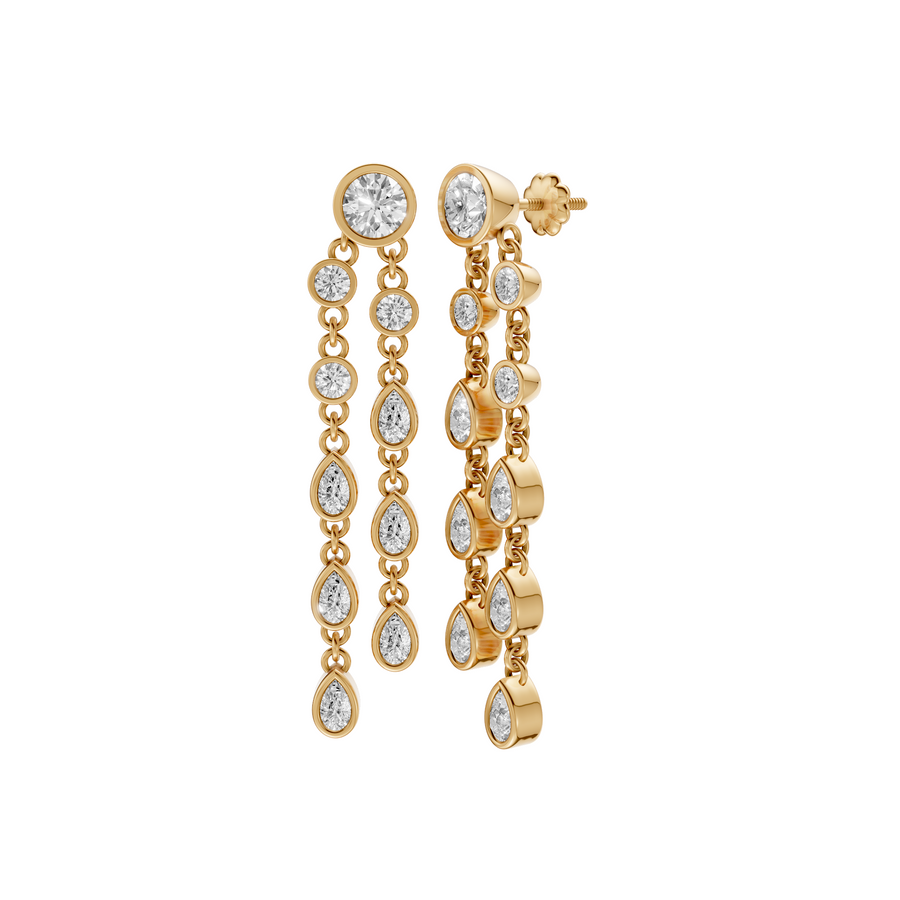 Colette Round and Pear Diamond Bezel Double Strand Drop Earrings