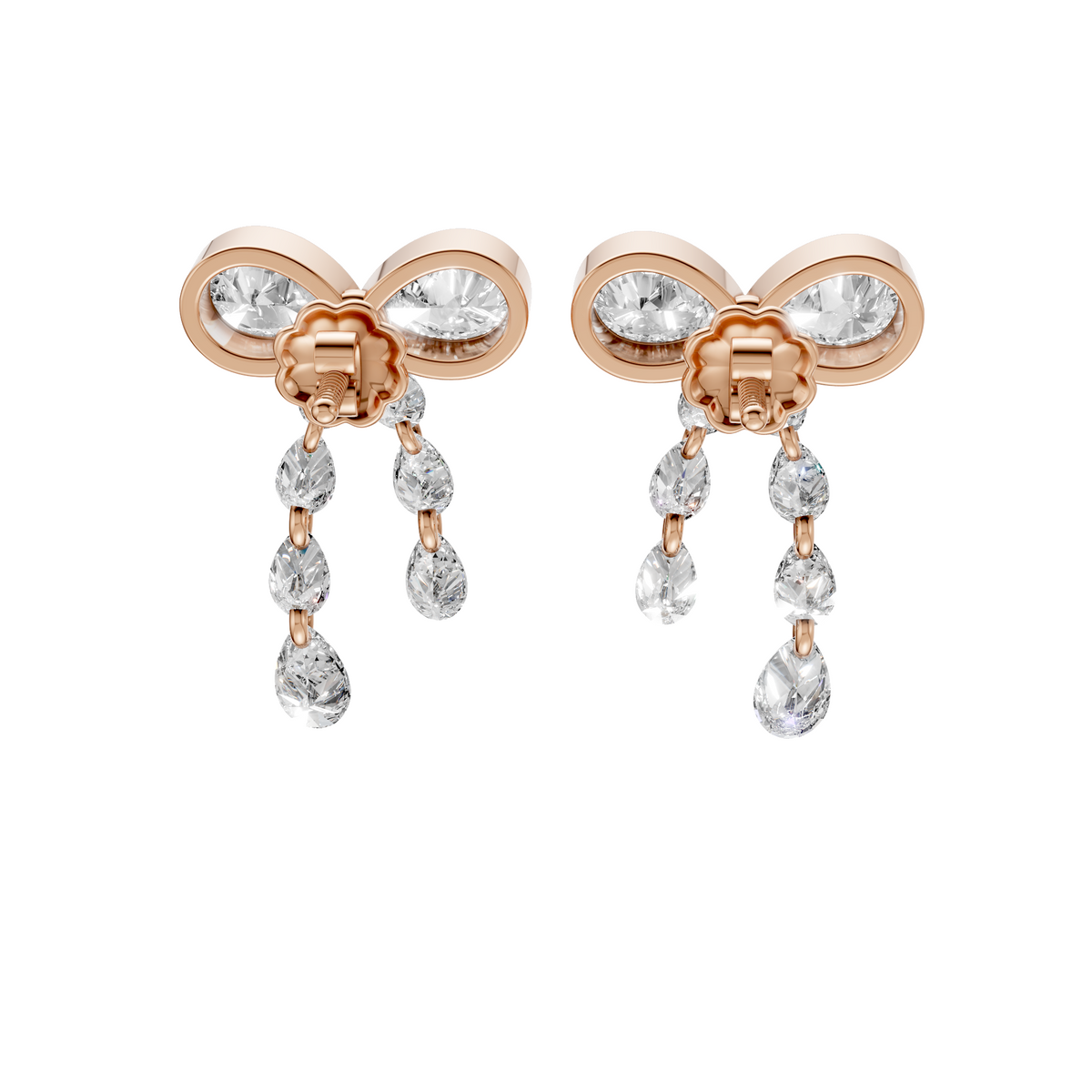 Juliette Pear Diamond Bow Drop Earrings – 14K Gold
