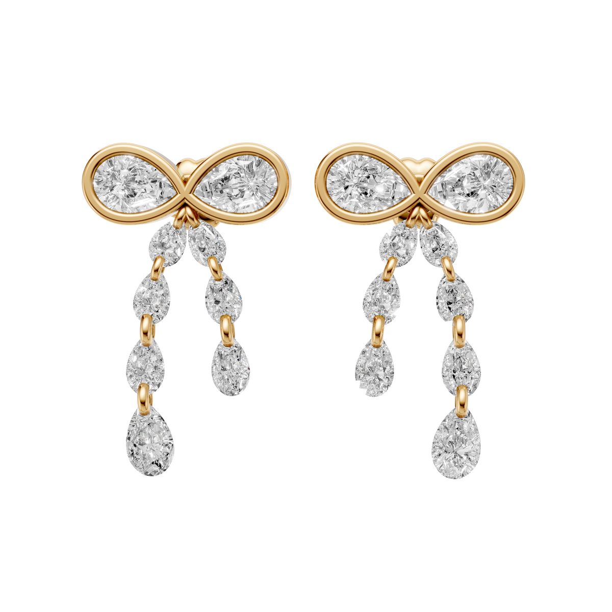 Juliette Pear Diamond Bow Drop Earrings – 14K Gold