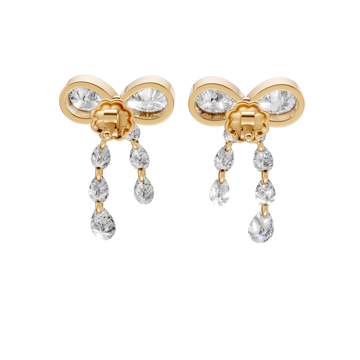 Juliette Pear Diamond Bow Drop Earrings – 14K Gold