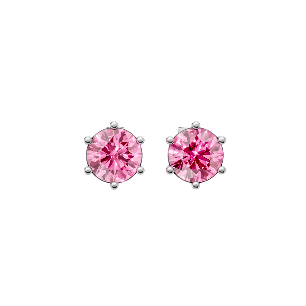 Round Pink Solitaire Studs in 14K Gold