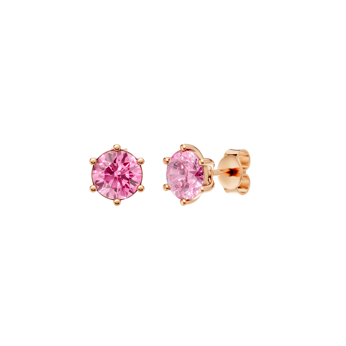 Round Pink Solitaire Studs in 14K Gold