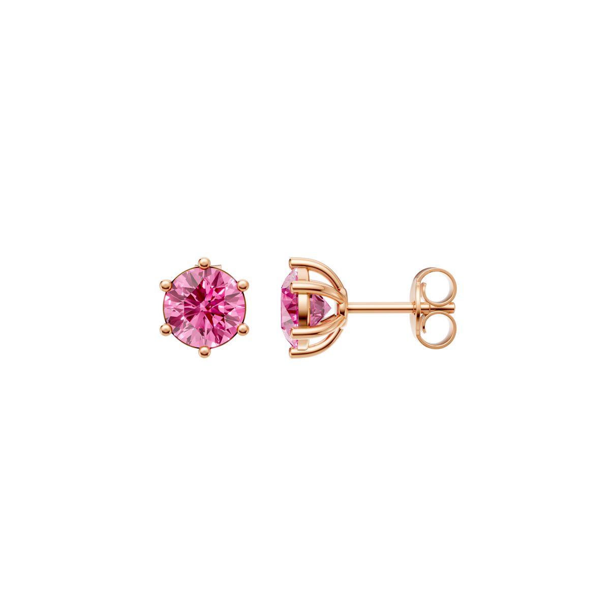 Round Pink Solitaire Studs in 14K Gold