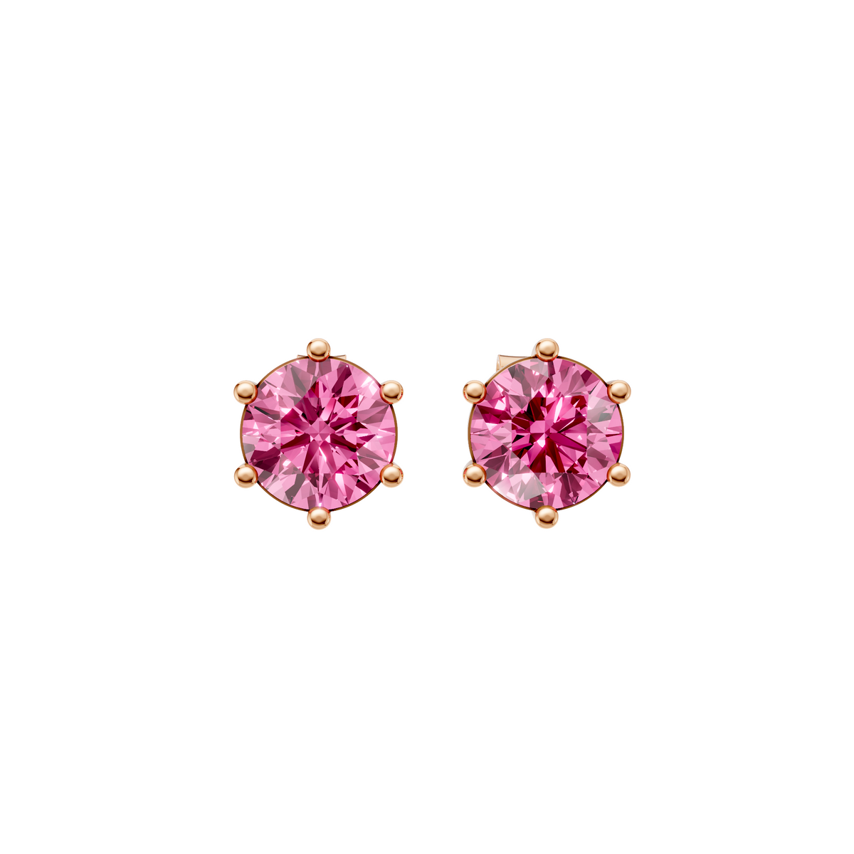 Round Pink Solitaire Studs in 14K Gold