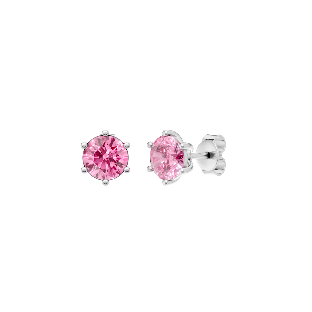 Round Pink Solitaire Studs in 14K Gold