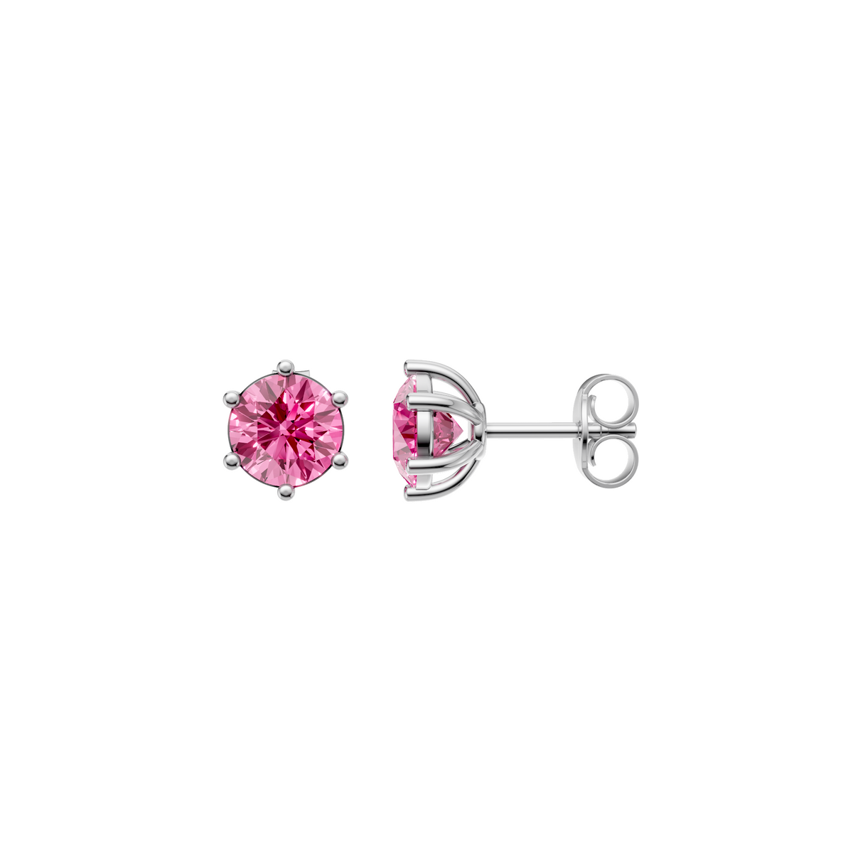 Round Pink Solitaire Studs in 14K Gold