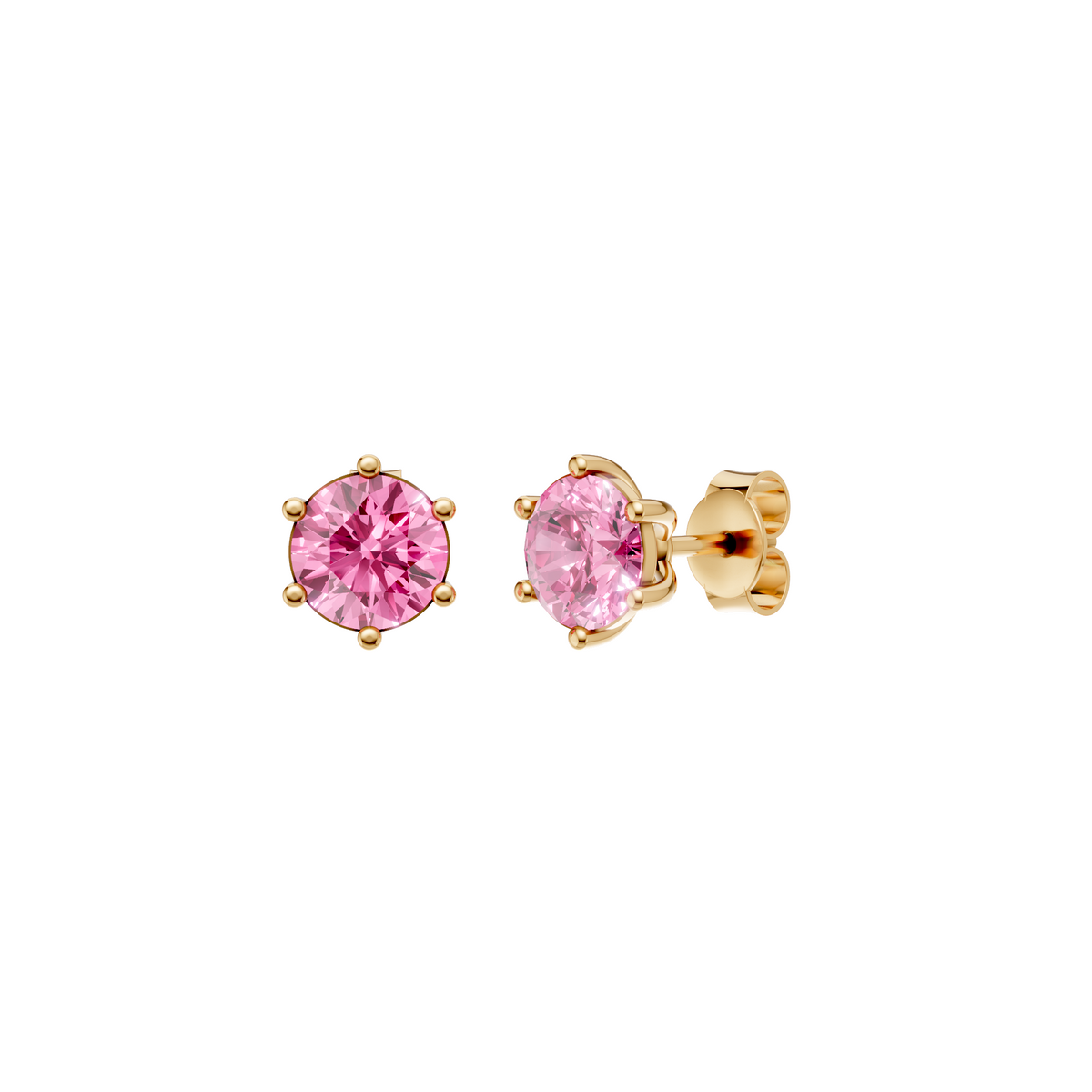 Round Pink Solitaire Studs in 14K Gold