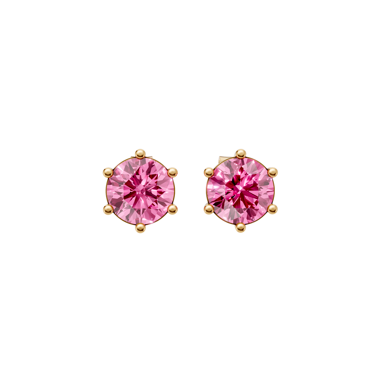 Round Pink Solitaire Studs in 14K Gold