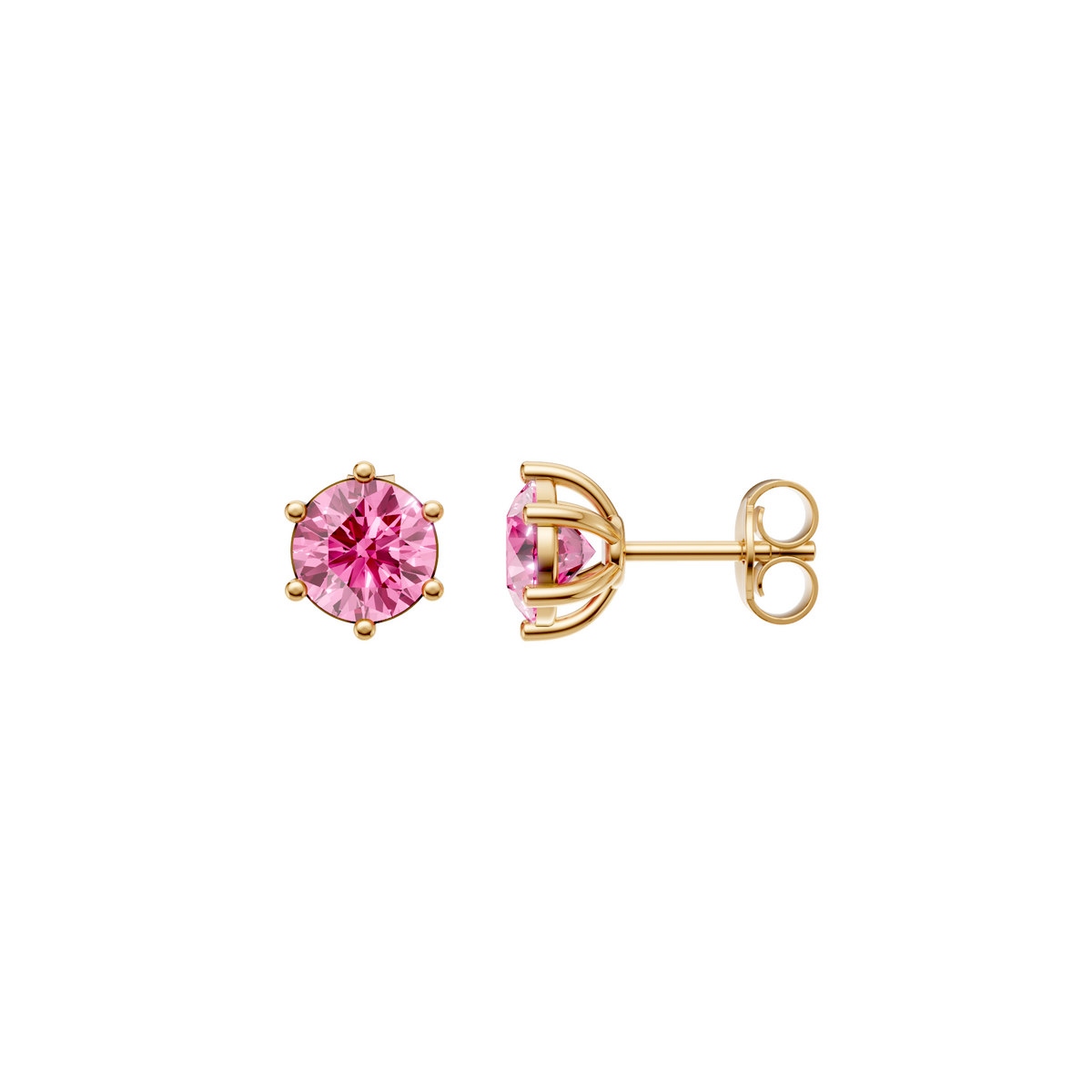 Round Pink Solitaire Studs in 14K Gold