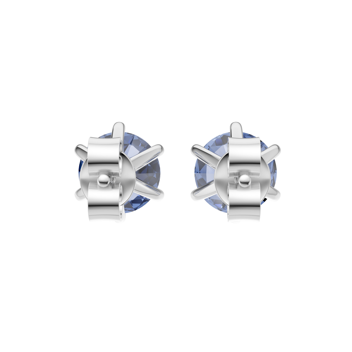 Round Blue  Diamond Six Prong Stud Earrings in 14K Gold