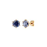 Round Blue  Diamond Six Prong Stud Earrings in 14K Gold