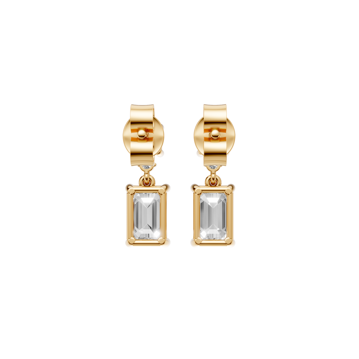 Emerald & Round Cut Drop Earrings in 14K Gold