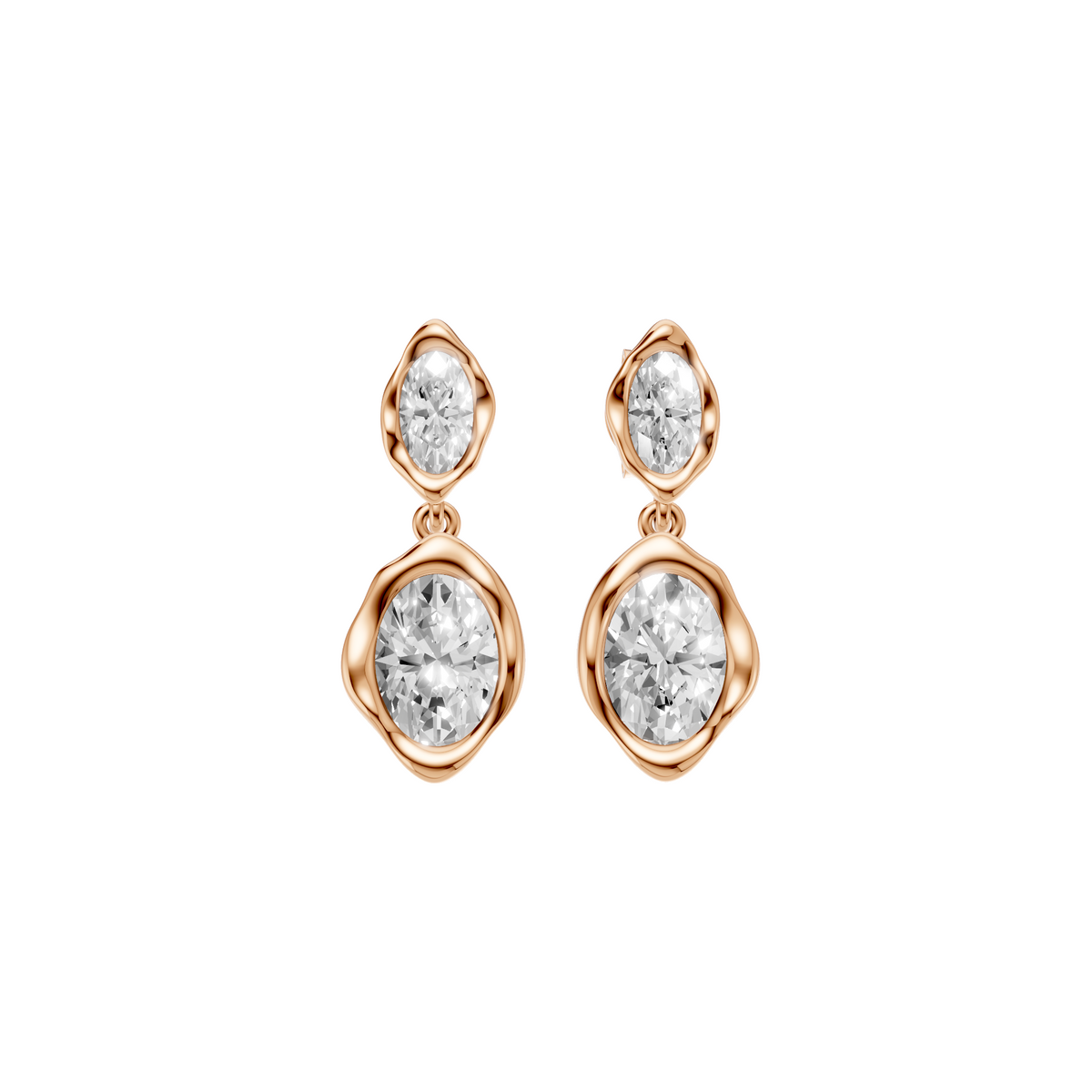 Oval Solitaire Drop Earrings with Organic Gold Frames