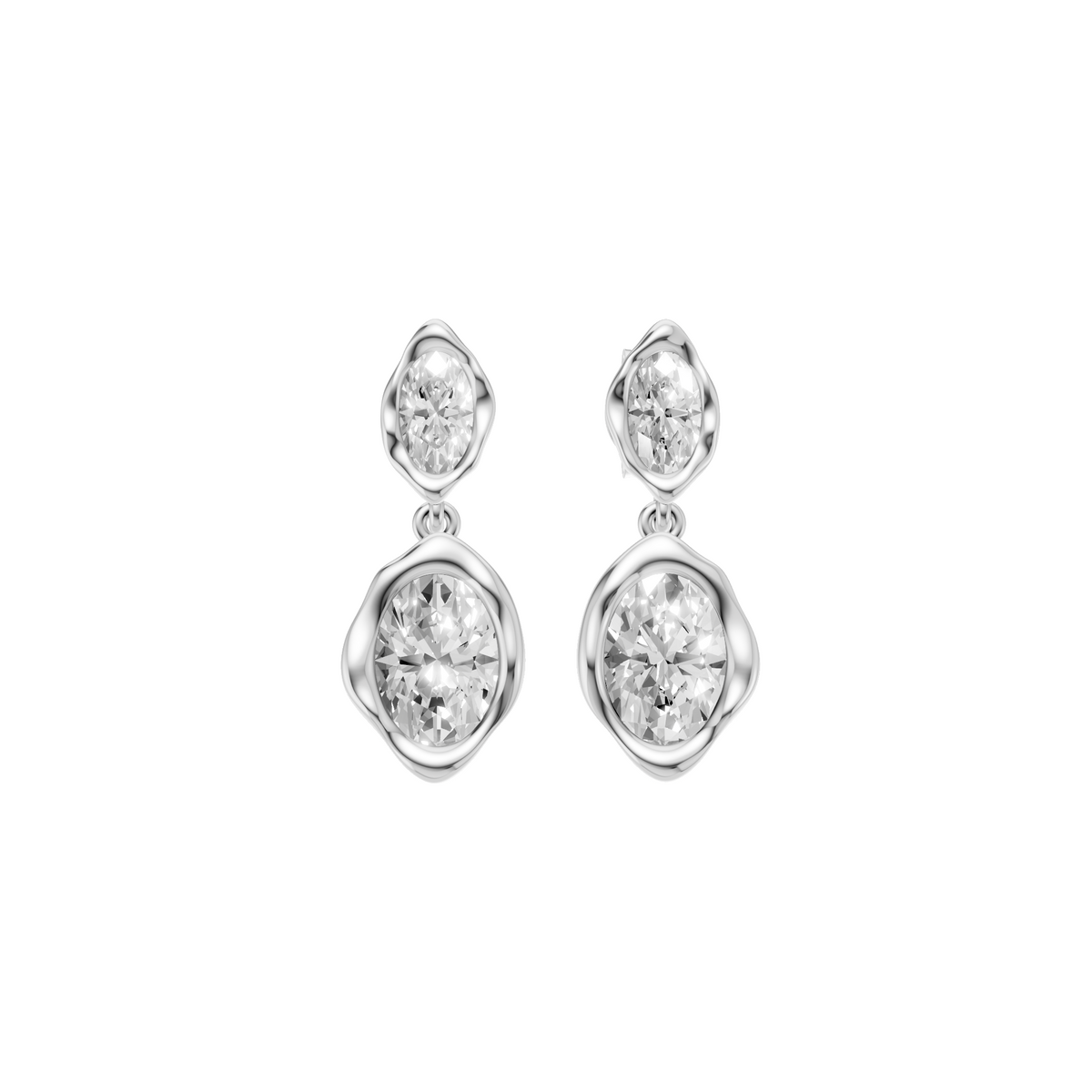 Oval Solitaire Drop Earrings with Organic Gold Frames
