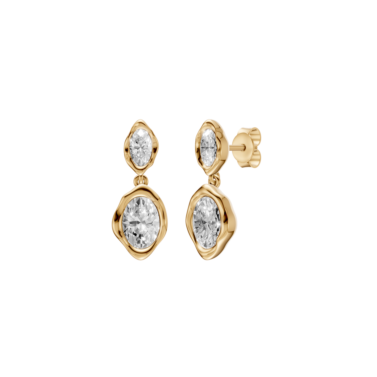 Oval Solitaire Drop Earrings with Organic Gold Frames