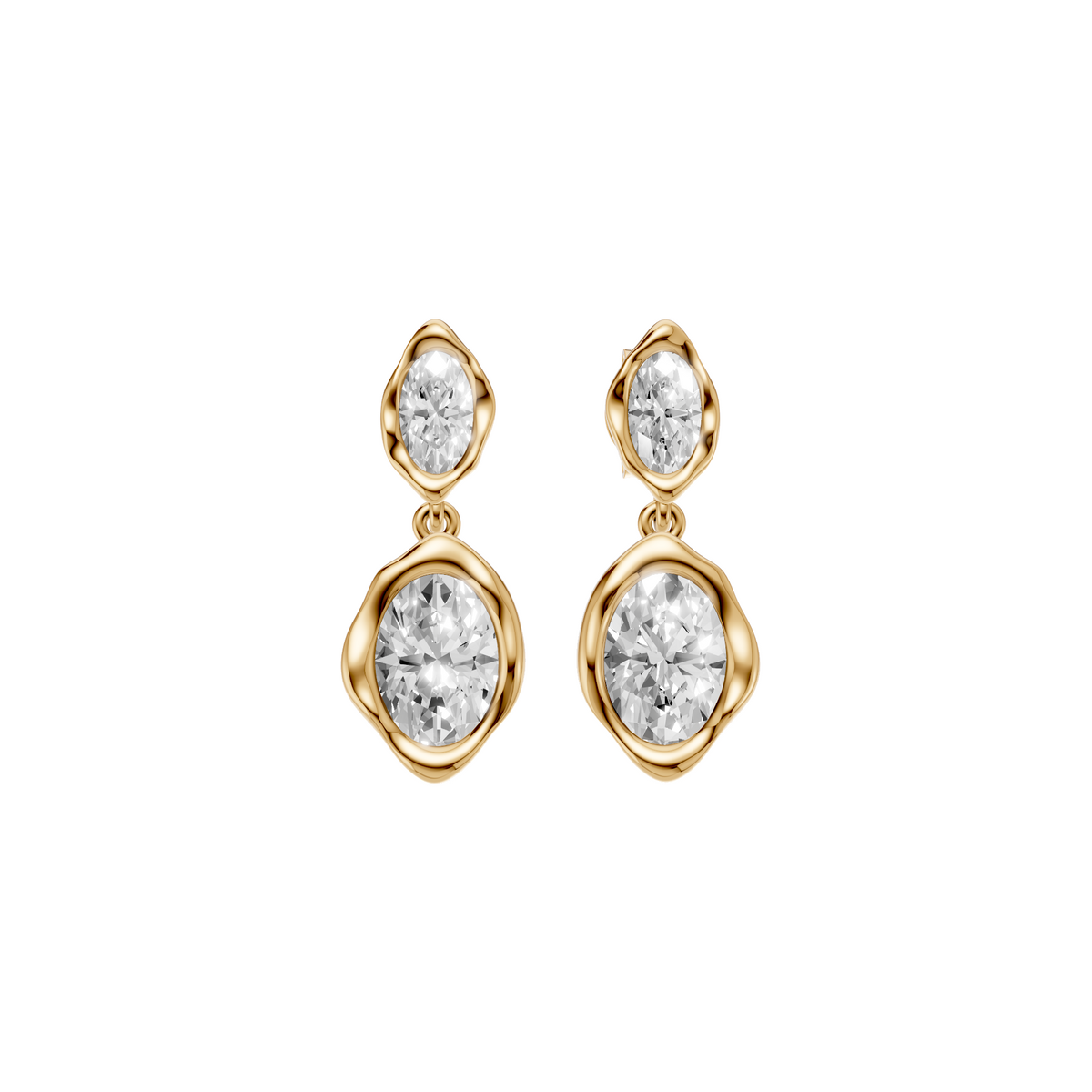 Oval Solitaire Drop Earrings with Organic Gold Frames