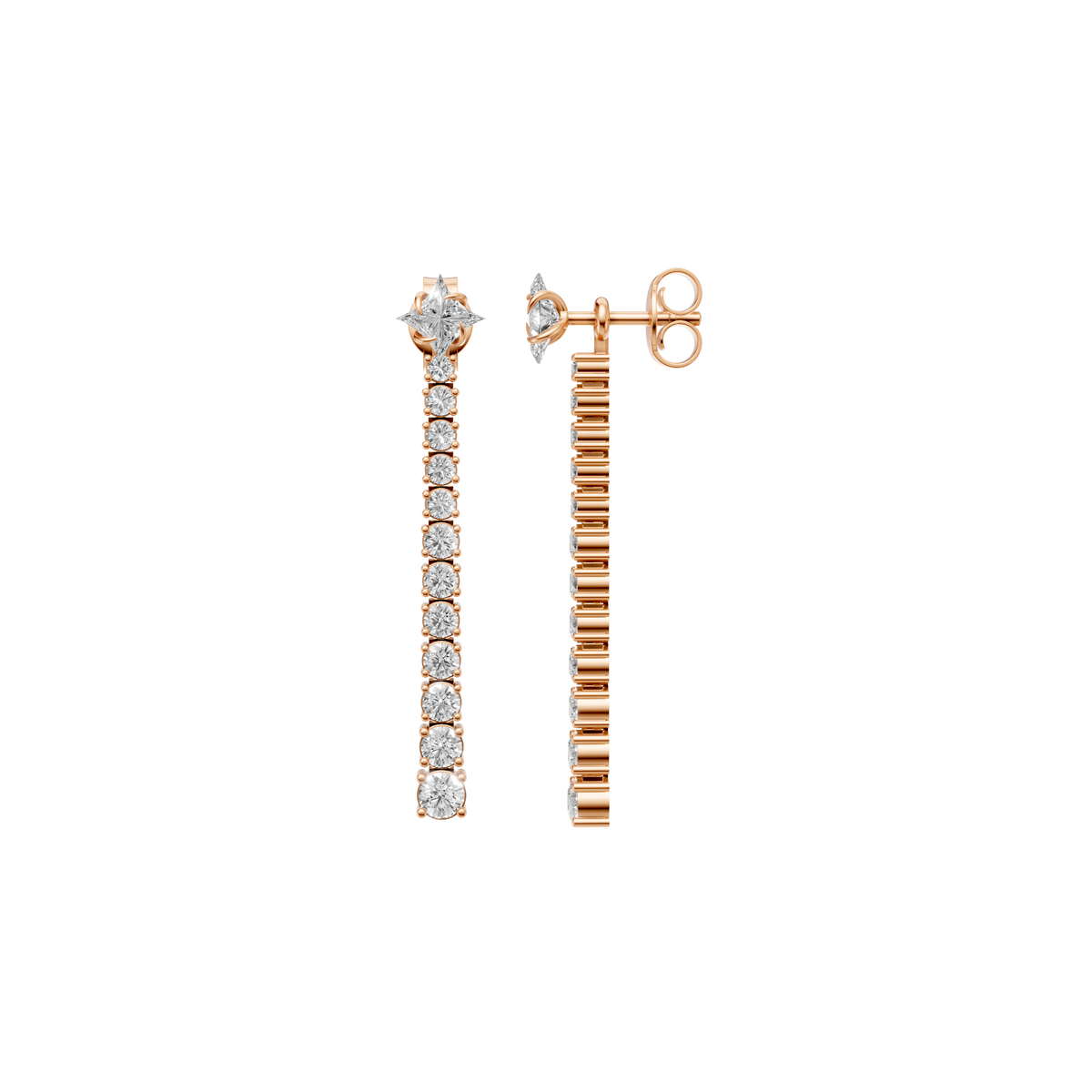 Celeste Twinkle & Round Diamond Cascade Drop Earrings In 14K Gold