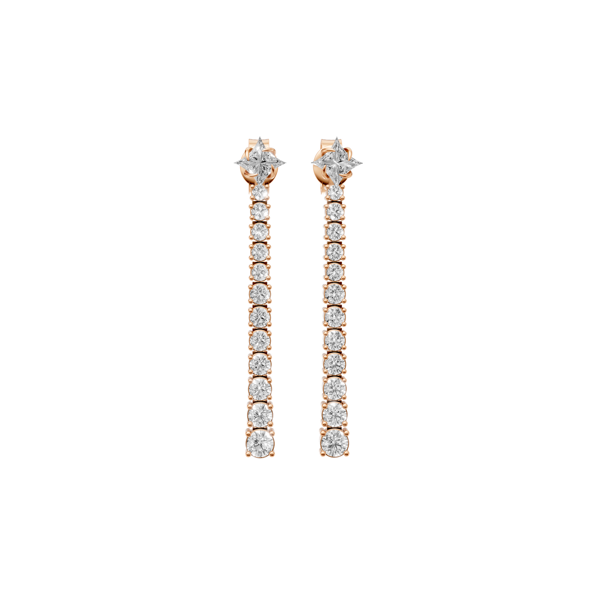 Celeste Twinkle & Round Diamond Cascade Drop Earrings In 14K Gold